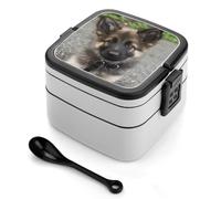 POTSCBVW Cute German Shepherd Puppy Bento Box, Reusable Double Layer Lunch Box with Handle & Dividers, 1000ml Leakproof Lunch Container for Office, Picnic, Travel