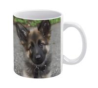 POTSCBVW Cute German Shepherd Puppy Mugs 11 Oz Ceramic Coffee Mugs for Cafe & Home, Elegant Classic Tea Cup Gift for Men & Women