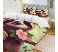 POTSCBVW Cute Sloth Comforter Set - 3 Pieces Ultra Soft & Warm Queen Size Bedding Set with 1 Comforter Cover + 2 Pillowcases, Lightweight Bed Set for Home Decor 79"x90"