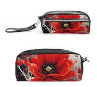 POTSCBVW Dancing Red Flower Pencil Case Large Capacity with Two Compartments, Zipper Leather Pencil Pouch, Portable Travel Cosmetic Bag for Women Men