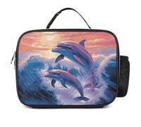 POTSCBVW Dolphins Art Lunch Bag Large Capacity, Insulated Lunch Tote with Secure Buckle, Leakproof Cooler Tote Bag for Work, Gym, Picnic, Travel & Outdoor Activities