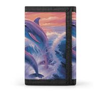 POTSCBVW Dolphins Art Wallet Compact Trifold Wallet with Keychain Lightweight & Durable Purse for Outdoor