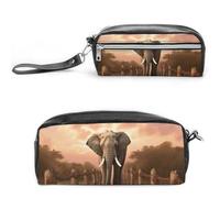 POTSCBVW Elephant on A Bridge Pencil Case Large Capacity with Two Compartments, Zipper Leather Pencil Pouch, Portable Travel Cosmetic Bag for Women Men