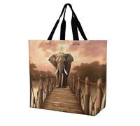 POTSCBVW Elephant on A Bridge Tote Bag for Women, Reusable Large Capacity Shopping Bag Lightweight Handbag for Walking, Gym