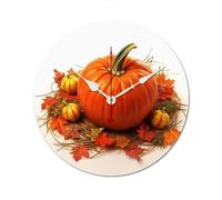 POTSCBVW Fall Pumpkin Wall Clock Silent Non-Ticking, 30 * 30cm Round Wood Clock Battery Operated, Minimalist No Scale Clocks for Living Room, Bedroom, Office, White-Style
