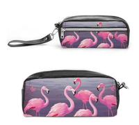 POTSCBVW Flock of Tropical Flamingos Pencil Case Large Capacity with Two Compartments, Zipper Leather Pencil Pouch, Portable Travel Cosmetic Bag for Women Men