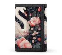 POTSCBVW Floral Swan Wallet Compact Trifold Wallet with Keychain Lightweight & Durable Purse for Outdoor, style, One size, Classic