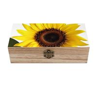 POTSCBVW Flower Sunflower Wooden Storage Box Vintage Box with Lid And Front Clasp Rustic Home Decor Wooden Organizer for Jewelry Rings Earrings Office Supplies 7.9x3.7x2.3Inch