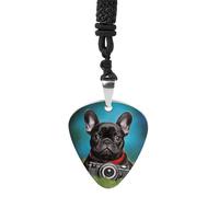 POTSCBVW French Bulldog Puppy with Camera Guitar Pick Necklace for Men Women Titanium Steel Guitar Picks Pendant, Personalized Rock Music Jewelry for Anniversary Birthday Music Lover Gifts, One size