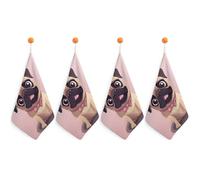 POTSCBVW Fun Pug Dog Hand Towels, 4PCS Microfiber Hand Towels with Hanging Loop, Super Absorbent Quick-Dry Bathroom & Kitchen Towel Lint-Free, 11.8 X11.8 Inch