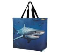 POTSCBVW Great White Fish Tote Bag for Women, Reusable Large Capacity Shopping Bag Lightweight Handbag for Walking, Gym