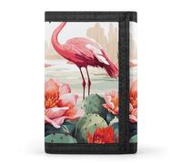 POTSCBVW Green Flamingo Rose Flowers Wallet Compact Trifold Wallet with Keychain Lightweight & Durable Purse for Outdoor, style, One size, Classic