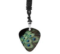 POTSCBVW Green Peacock Feather Guitar Pick Necklace for Men Women, Trendy Music Necklace Titanium Steel Guitar Pick Pendant with Pattern Punk Rock Jewelry for Music Lovers, Musician Gift