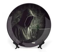 POTSCBVW Hacker Wall Art, 6inch Bone China Decorative Plate with Stand, Ceramic Display Plate Set for Home Wall Hanging Decoration