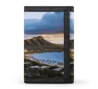 POTSCBVW Hawaii Skyline Diamond Head Volcano Wallet Compact Trifold Wallet with Keychain Lightweight & Durable Purse for Outdoor, style, One size, Classic