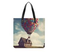 POTSCBVW Hot Air Balloon Fly The Blue Tote Bag for Women, Extra Large PU Leather Handbag, Soft Shoulder Bag for Work & Beach