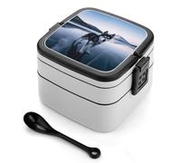 POTSCBVW Husky Dog on A Frozen Lake Bento Box, Reusable Double Layer Lunch Box with Handle & Dividers, 1000ml Leakproof Lunch Container for Office, Picnic, Travel