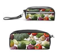 POTSCBVW Introduction of Various Vegetables Pencil Case Large Capacity with Two Compartments, Zipper Leather Pencil Pouch, Portable Travel Cosmetic Bag for Women Men