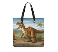 POTSCBVW Jurassic Period Dinosaur Tote Bag for Women, Extra Large PU Leather Handbag, Soft Shoulder Bag for Work & Beach