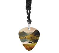 POTSCBVW Lake District National Park Guitar Pick Necklace for Men Women, Trendy Music Necklace Titanium Steel Guitar Pick Pendant with Pattern Punk Rock Jewelry for Music Lovers, Musician Gift