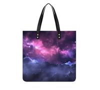 POTSCBVW Magic Galaxy Purple Tote Bag for Women, Extra Large PU Leather Handbag, Soft Shoulder Bag for Work & Beach