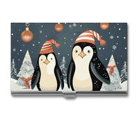 POTSCBVW Merry Christmas Penguins Business Card Holder Super Light Portable Aluminium Alloy Credit Card Organizer Slim Professional Business Card Case for Office Workers Man And Women