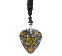 POTSCBVW Mexican Ceramic Tile Guitar Pick Necklace for Men Women, Trendy Music Necklace Titanium Steel Guitar Pick Pendant with Pattern Punk Rock Jewelry for Music Lovers, Musician Gift