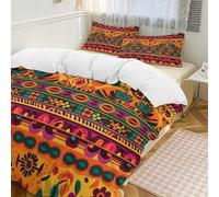 POTSCBVW Mexican Folk Art Boho Comforter Set - 3 Pieces Ultra Soft & Warm Queen Size Bedding Set with 1 Comforter Cover + 2 Pillowcases, Lightweight Bed Set for Home Decor 90"x90"