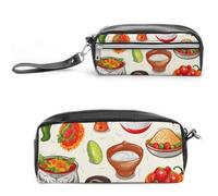 POTSCBVW Mexican Salsa Symbols Pencil Case Large Capacity with Two Compartments, Zipper Leather Pencil Pouch, Portable Travel Cosmetic Bag for Women Men