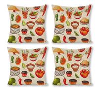 POTSCBVW Mexican Salsa Symbols Pillow Covers, Breathable Linen Pillow Cases - All Season | Hidden Zipper, Square Pillowcases for Bed, Sofa, Car Decor, 18"x18"（4pcs）