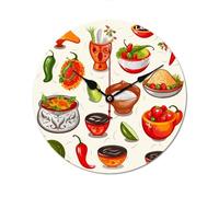 POTSCBVW Mexican Salsa Symbols Wall Clock Silent Non-Ticking, 34 * 34cm Round Wood Clock Battery Operated, Minimalist No Scale Clocks for Living Room, Bedroom, Office, Black-Style