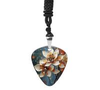 POTSCBVW Modern Flower Guitar Pick Necklace for Men Women, Trendy Music Necklace Titanium Steel Guitar Pick Pendant with Pattern Punk Rock Jewelry for Music Lovers, Musician Gift