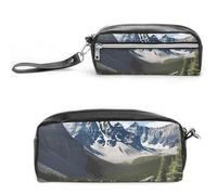 POTSCBVW Mountains Pencil Case Large Capacity with Two Compartments, Zipper Leather Pencil Pouch, Portable Travel Cosmetic Bag for Women Men