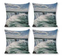 POTSCBVW Niagara Falls Pillow Covers, Breathable Linen Pillow Cases - All Season | Hidden Zipper, Square Pillowcases for Bed, Sofa, Car Decor, 18"x18"（4pcs）