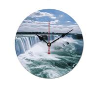 POTSCBVW Niagara Falls Wall Clock Silent Non-Ticking, 40 * 40cm Round Wood Clock Battery Operated, Minimalist No Scale Clocks for Living Room, Bedroom, Office, Black-Style