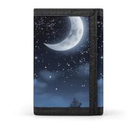 POTSCBVW Nightsky Hanging Moon Wallet Compact Trifold Wallet with Keychain Lightweight & Durable Purse for Outdoor, style, One size, Classic