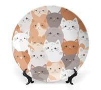POTSCBVW Orange Cats Wall Art, 6inch Bone China Decorative Plate with Stand, Ceramic Display Plate Set for Home Wall Hanging Decoration