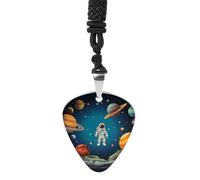 POTSCBVW Outer Space Rocket Astronaut Guitar Pick Necklace for Men Women, Trendy Music Necklace Titanium Steel Guitar Pick Pendant with Pattern Punk Rock Jewelry for Music Lovers, Musician Gift
