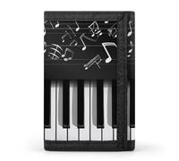 POTSCBVW Piano Keys with Musical Notes Wallet Compact Trifold Wallet with Keychain Lightweight & Durable Purse for Outdoor, style, One size, Classic
