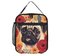 POTSCBVW Pug Flower Lunch Bag Large Capacity, Insulated Lunch Tote with Secure Buckle, Leakproof Cooler Tote Bag for Work, Gym, Picnic, Travel & Outdoor Activities