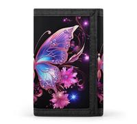 POTSCBVW Purple Butterfly Wallet Compact Trifold Wallet with Keychain Lightweight & Durable Purse for Outdoor, style, One size, Classic