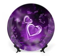 POTSCBVW Purple Love Wall Art, 8inch Bone China Decorative Plate with Stand, Ceramic Display Plate Set for Home Wall Hanging Decoration