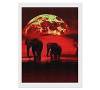 POTSCBVW Red Full Moon Elephants Diamond Art Kits for Adults Beginners, Vertical 5D Diamond Painting Kits - Round Drill, DIY Painting for Home Wall Decor, 12"x16"
