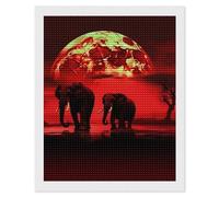 POTSCBVW Red Full Moon Elephants Diamond Art Kits for Adults Beginners, Vertical 5D Diamond Painting Kits - Round Drill, DIY Painting for Home Wall Decor, 16"x20"