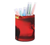 POTSCBVW Red Full Moon Elephants Pen Holder for Desk, PU Leather Pencil Holders Round Pen Cup Desk Organizer for Office Supplies, Stylish Makeup Brush Holder Pencil Cup for Home, Classroom