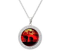 POTSCBVW Red Full Moon Elephants Pendant Necklace for Women Men - Elegant Diamond Necklace with 19.7 Inch Chain, Diamond Pendant Jewelry for Birthday Christmas Valentine's Day Gift, One Size, Metal