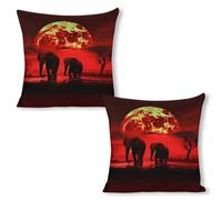 POTSCBVW Red Full Moon Elephants Pillow Covers, Breathable Linen Pillow Cases - All Season | Hidden Zipper, Square Pillowcases for Bed, Sofa, Car Decor, 18"x18"（2pcs）