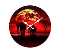 POTSCBVW Red Full Moon Elephants Wall Clock Silent Non-Ticking, 25 * 25cm Round Wood Clock Battery Operated, Minimalist No Scale Clocks for Living Room, Bedroom, Office, White-Style