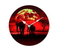 POTSCBVW Red Full Moon Elephants Wall Clock Silent Non-Ticking, 30 * 30cm Round Wood Clock Battery Operated, Minimalist No Scale Clocks for Living Room, Bedroom, Office, White-Style