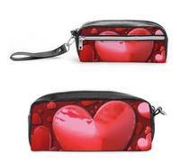 POTSCBVW Red Hearts Love Pencil Case Large Capacity with Two Compartments, Zipper Leather Pencil Pouch, Portable Travel Cosmetic Bag for Women Men
